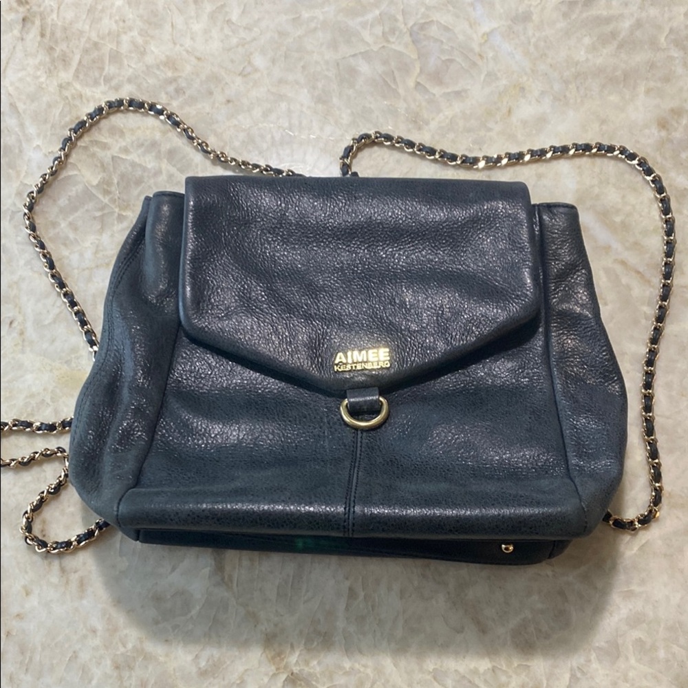 Aimee Kestenberg Black Leather Backpack Bag with Gold Hardware